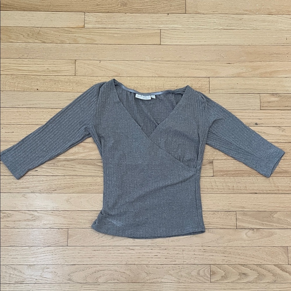 Melissa & Marley Grey Ribbed Wrap Top